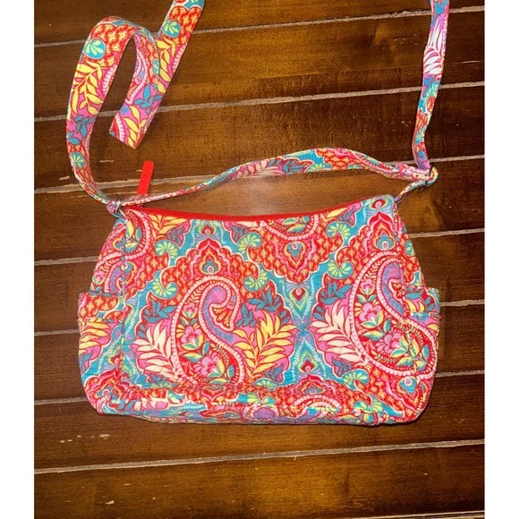 Vera Bradley Crossbody Diaper Bag Shoulder Paisley Floral Print Zip Front Pocket - Picture 9 of 14